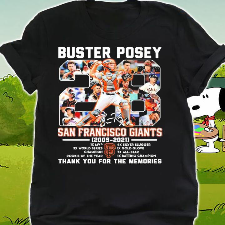 28 Buster Posey San Francisco Giants 2009 2021 Signature Thank You For The Memories t-shirt shirt