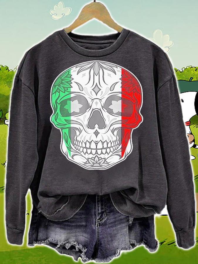 Sugar Skull Cinco De Mayo Day Of The Dead Mexican Flag t-shirt sweatshirt