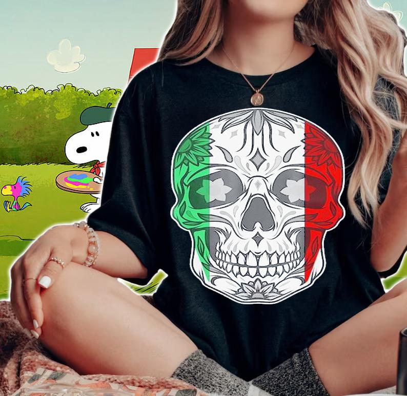 Sugar Skull Cinco De Mayo Day Of The Dead Mexican Flag t-shirt woman shirt