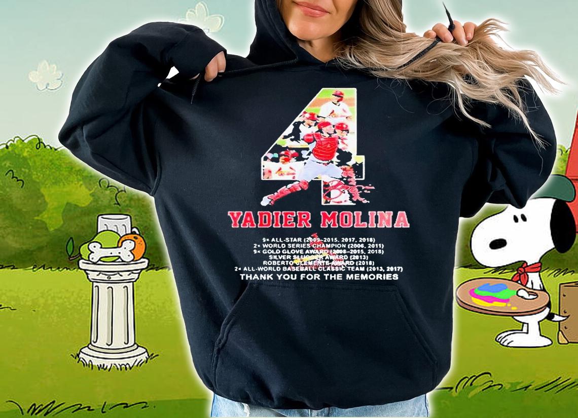 4 Yadier Molina St Louis Cardinals thank You for the memories signature t-shirt hoodie