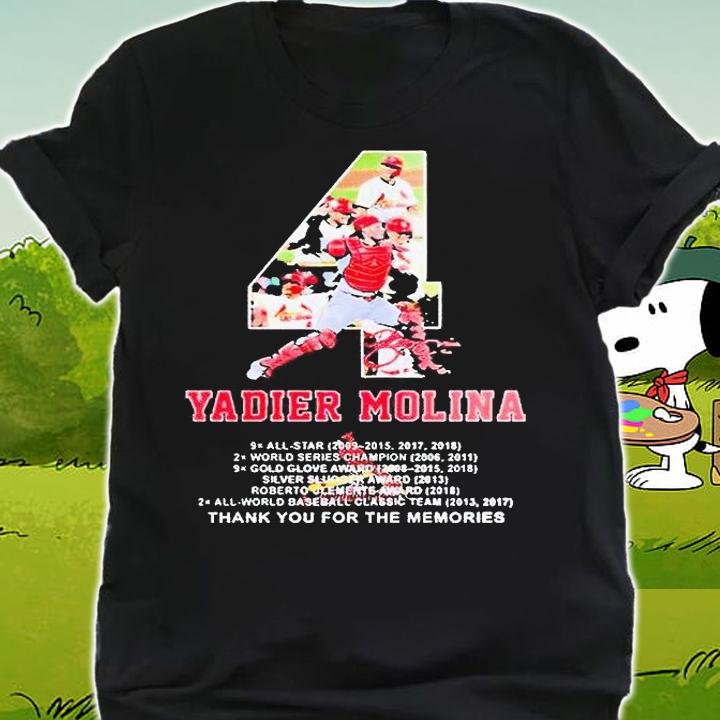 4 Yadier Molina St Louis Cardinals thank You for the memories signature t-shirt shirt