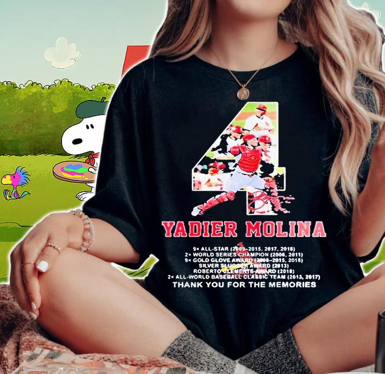 4 Yadier Molina St Louis Cardinals thank You for the memories signature t-shirt woman shirt