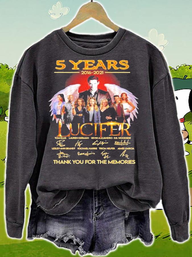 5 years 2016-2021 Lucifer signatures thank you for the memories t-shirt sweatshirt