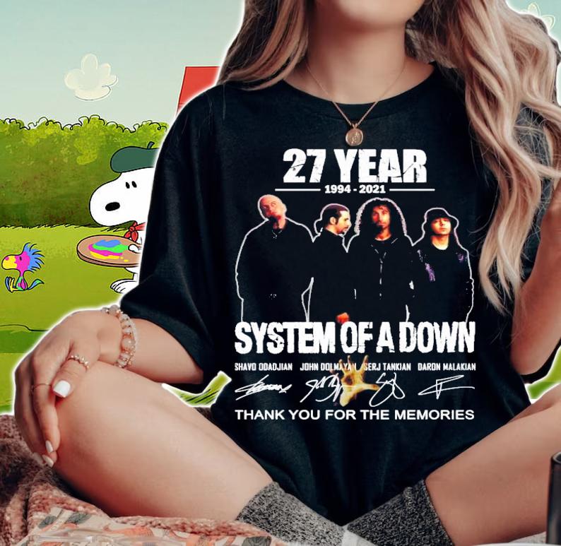27 years 1994-2021 System Of A Down signatures t-shirt woman shirt