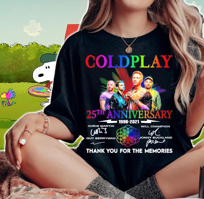 Coldplay 25th Anniversary 1996-2021 Signatures Thank You For The Memories Shirt woman shirt