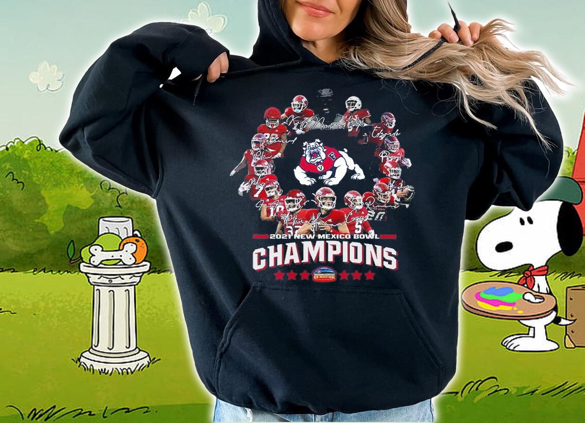 Fresno State Bulldogs 2021 New Mexico Bowl Champions signatures T-Shirt hoodie
