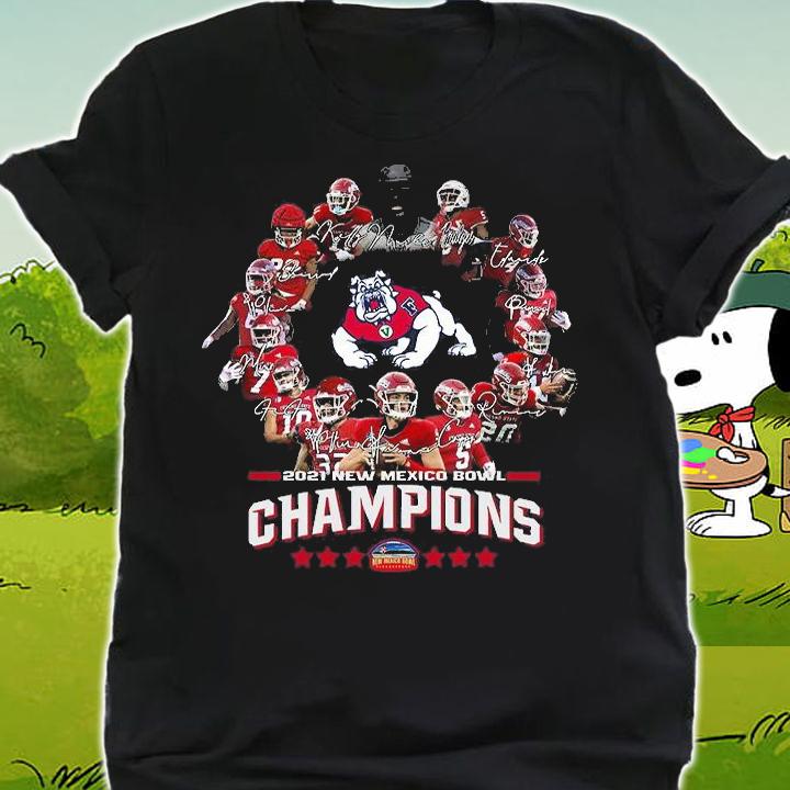 Fresno State Bulldogs 2021 New Mexico Bowl Champions signatures T-Shirt shirt