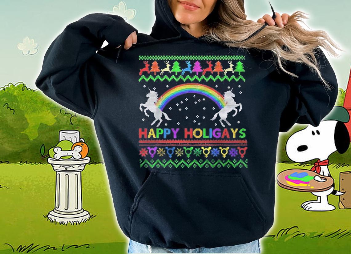 Gay Christmas Sweater Happy Holigays Rainbow Lgbt Pride Flag Shirt hoodie
