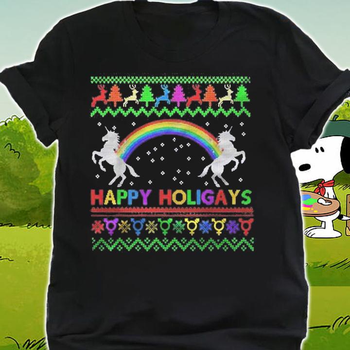 Gay Christmas Sweater Happy Holigays Rainbow Lgbt Pride Flag Shirt shirt
