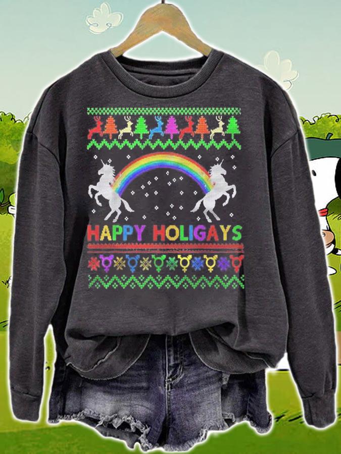 Gay Christmas Sweater Happy Holigays Rainbow Lgbt Pride Flag Shirt sweatshirt