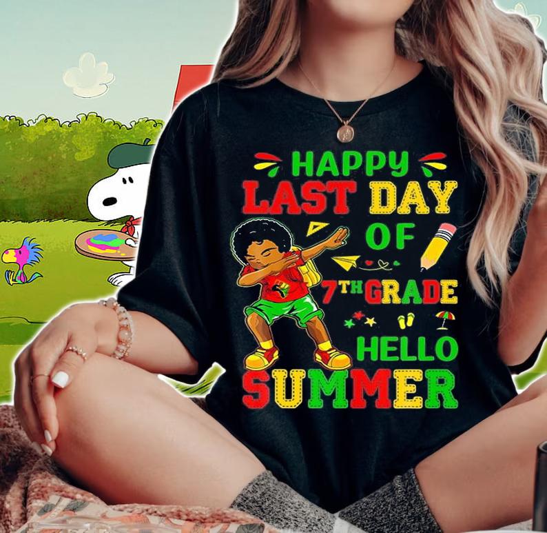 Happy Last Day Of 7Th Grade Dabbing Black Boys Juneteenth T-Shirt woman shirt