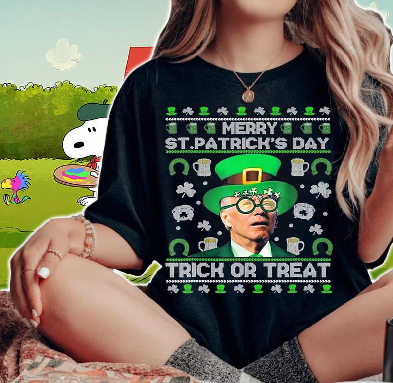 Merry St Patrick's Day Trick Or Treat Biden T-Shirt woman shirt