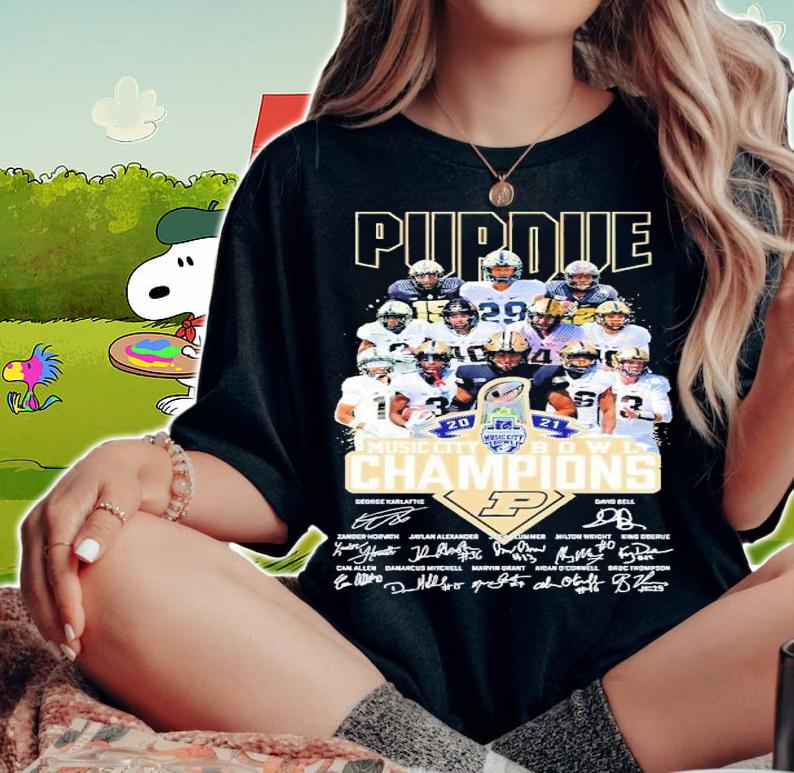 Purdue Boilermakers 2021 Music Bowl Champions Signatures Shirt woman shirt
