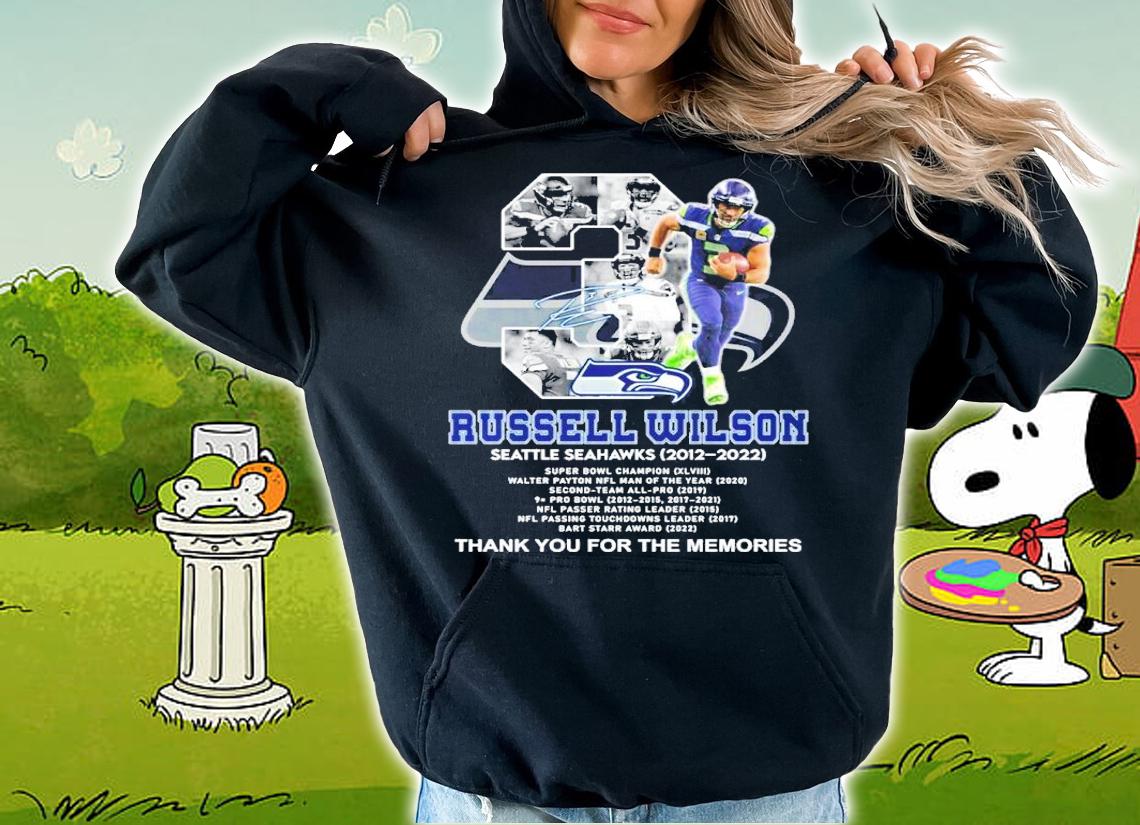 Russell Wilson Seattle Seahawks 2012-2022 Super Bowl Champion Signatures Thank You For The Memories Shirt hoodie