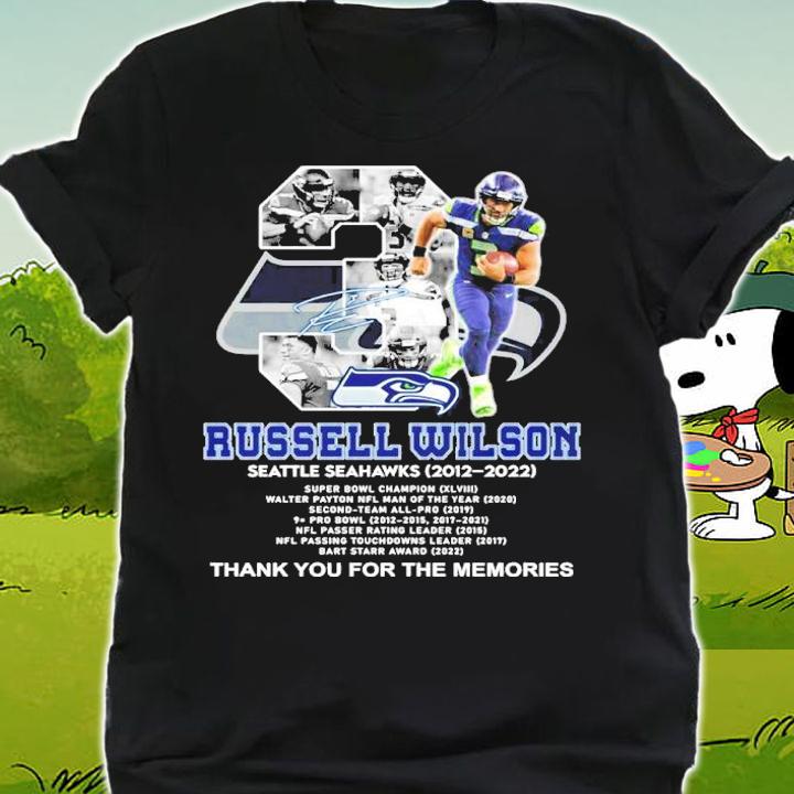 Russell Wilson Seattle Seahawks 2012-2022 Super Bowl Champion Signatures Thank You For The Memories Shirt shirt