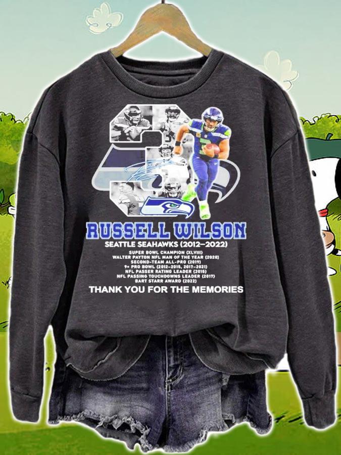 Russell Wilson Seattle Seahawks 2012-2022 Super Bowl Champion Signatures Thank You For The Memories Shirt sweatshirt