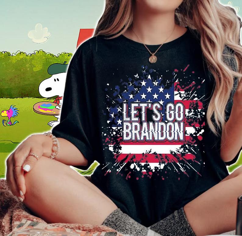 Vintage Let's Go Brandon Conservative US Flag Christmas Gift T-Shirt woman shirt