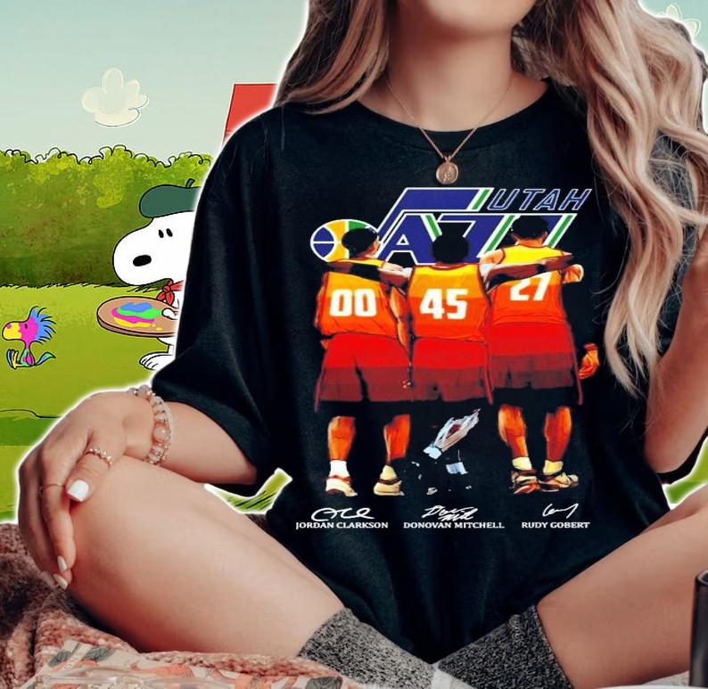 Utah Jazz Jordan Clarkson Donovan Mitchell and Rudy Gobert signatures t-shirt woman shirt