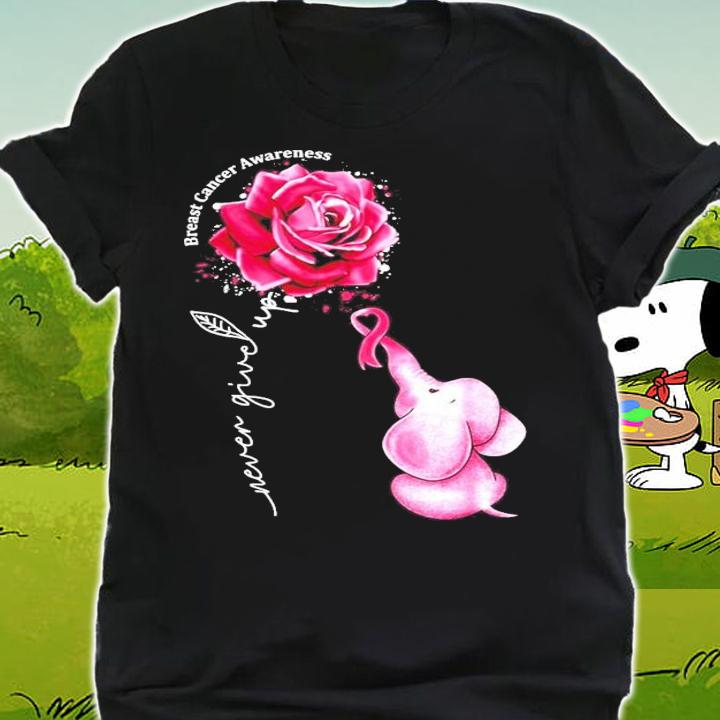 Never Give Up Breast Cancer Awareness flower and Elephant shirt shirt