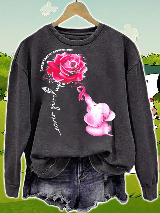 Never Give Up Breast Cancer Awareness flower and Elephant shirt sweatshirt