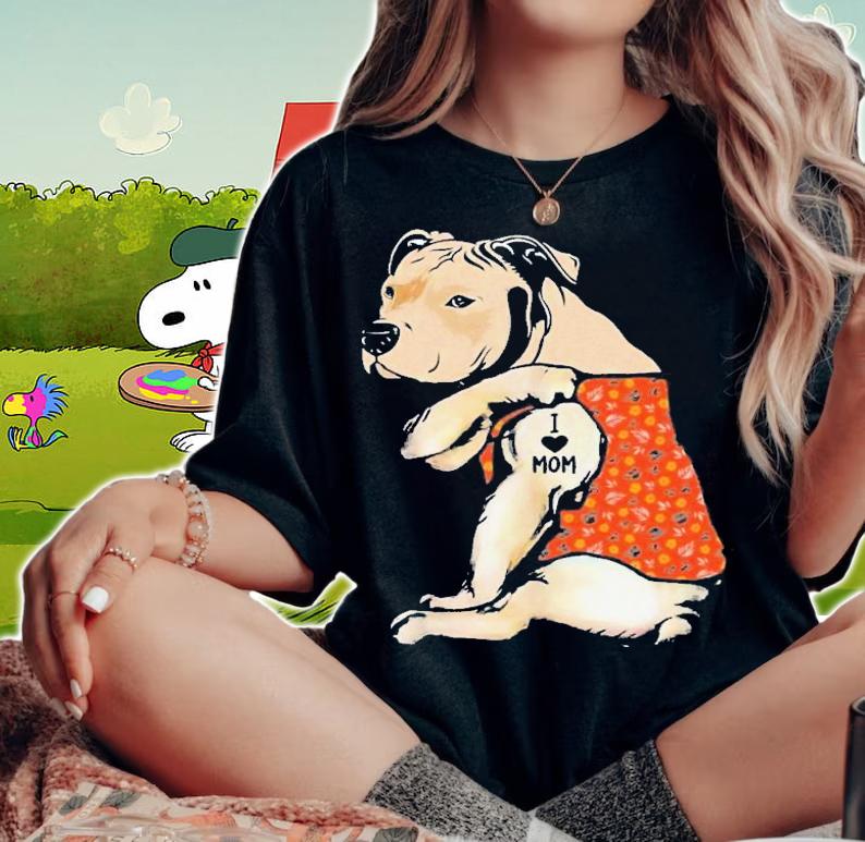 Pitbull I Love Mom Tattoo Flower Mothers Day shirt woman shirt
