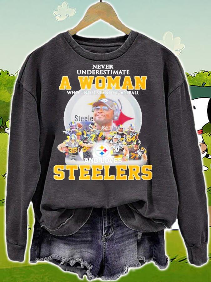 Pittsburgh Steelers never underestimate a woman signatures shirt sweatshirt