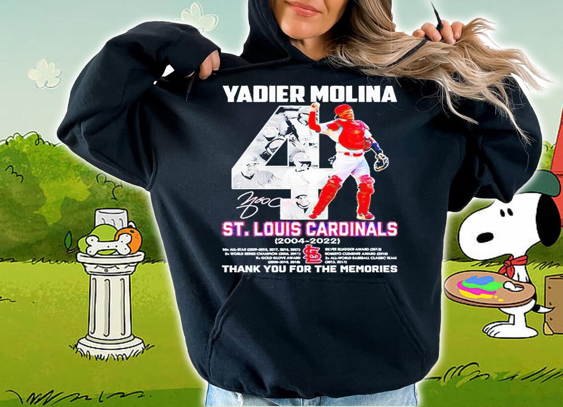 Yadier Molina St Louis Cardinals 2004-2022 thank You for the memories signature T-shirt hoodie