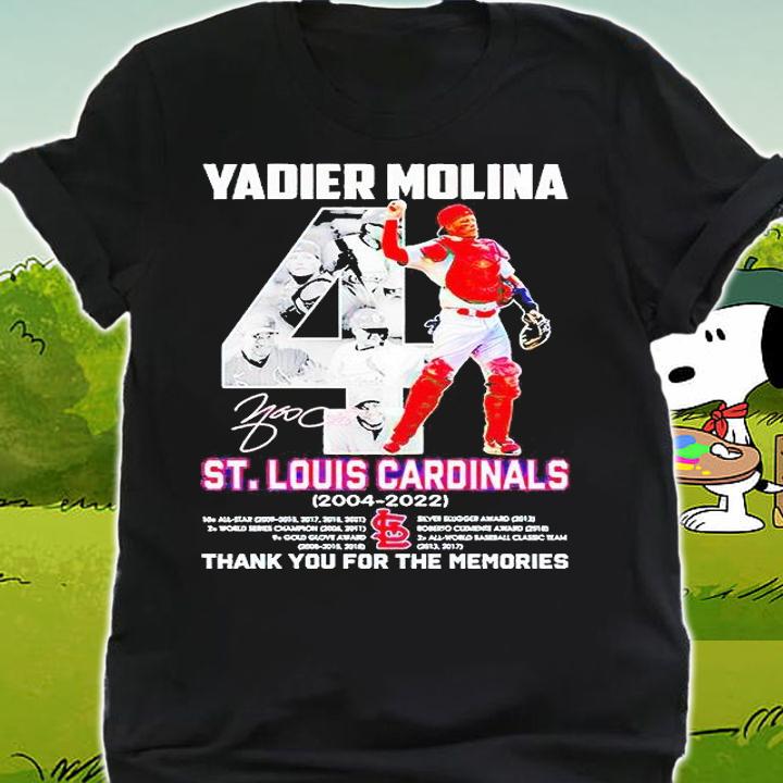 Yadier Molina St Louis Cardinals 2004-2022 thank You for the memories signature T-shirt shirt