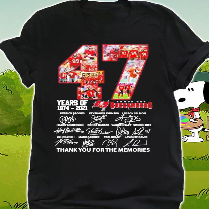 47 Years of 1974-2021 Tampa Bay Buccaneers thank you for the memories t-shirt shirt