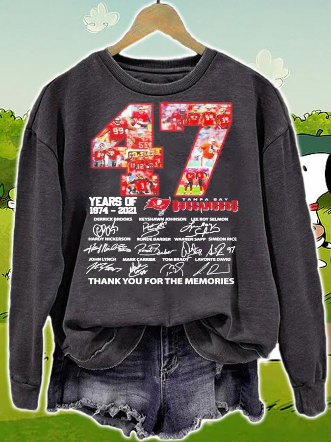 47 Years of 1974-2021 Tampa Bay Buccaneers thank you for the memories t-shirt sweatshirt