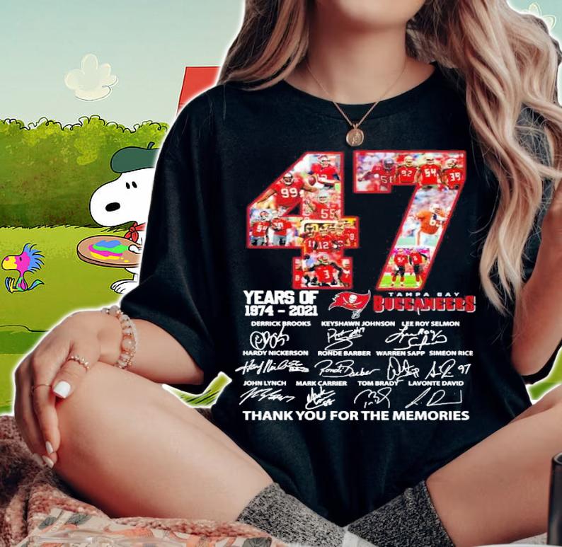 47 Years of 1974-2021 Tampa Bay Buccaneers thank you for the memories t-shirt woman shirt