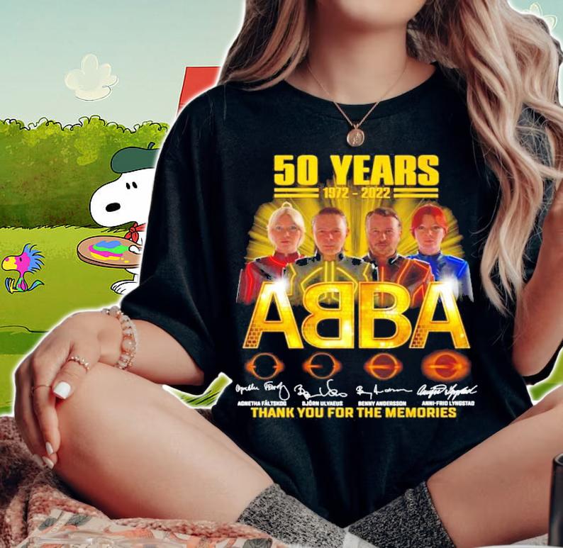 50 years 1972-2022 ABBA signatures thank you for the memories t-shirt woman shirt