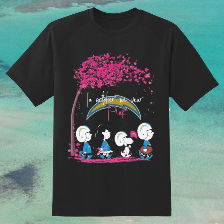 Snoopy Peanuts Characters Los Angeles Chargers In October We Wear Pink T-Shirt