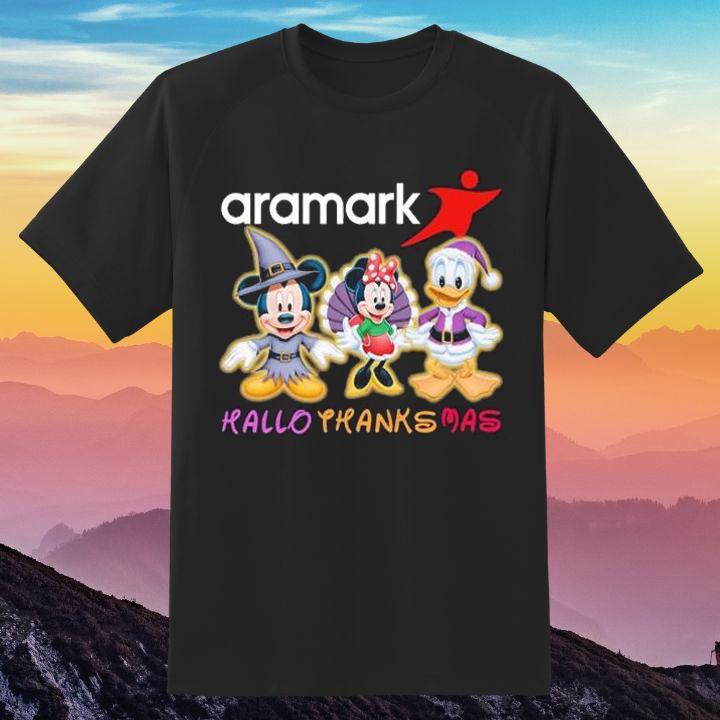 Aramark Disney Mickey And Minnie Mouse Donald Duck Hallothanksmas T-Shirt