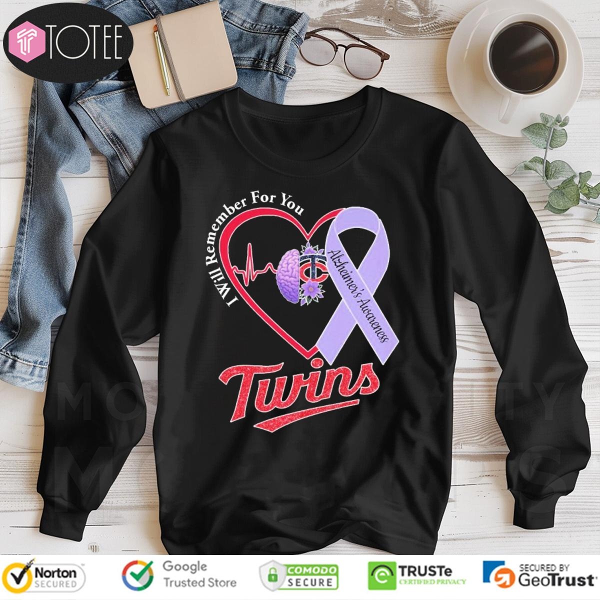 Minnesota Twins Baseball Alzheimers Awareness Heartbeat Long Sleeve